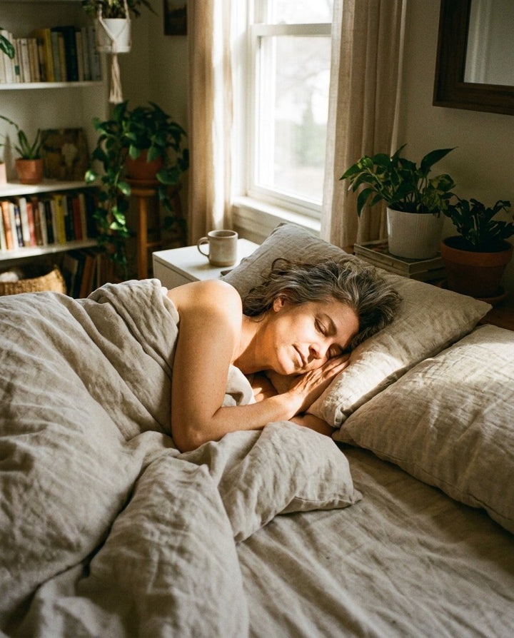 Woman sleeping peacefully in soft dawn light